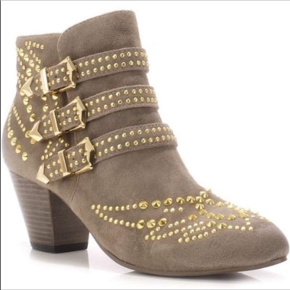 ASH Taupe Suede Studded Booties Stacked Heel Size 40